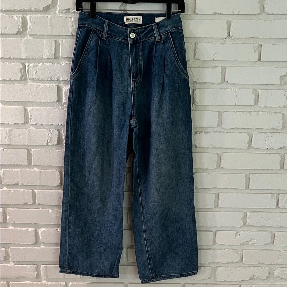 Nili Lotan Flora Wide-Leg High Waisted Cropped Trouser Jeans